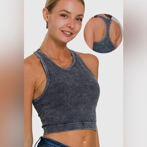 Zenana Outfitters Gray Ribbed Crop Top